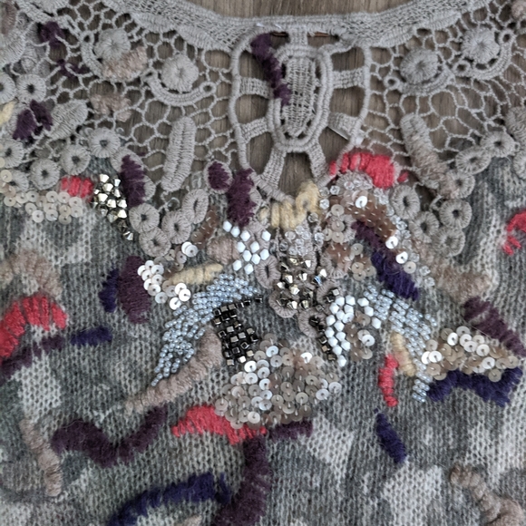 Free People Beaded Grey Sweater Knit Tank XS - Picture 4 of 7